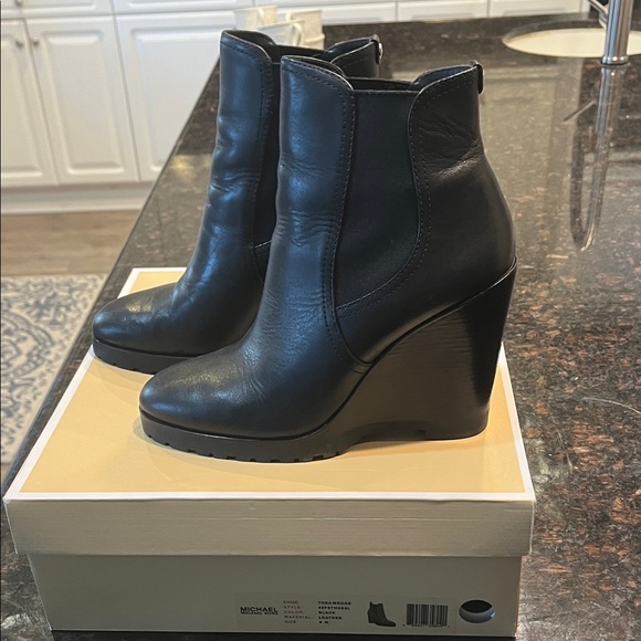 MICHAEL Michael Kors Shoes - MICHAEL Michael Kors Black Leather Wedge Booties